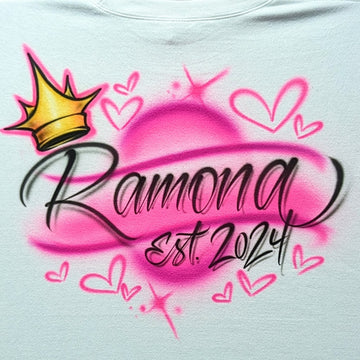 script crown + tiny hearts personalized custom airbrush apparel design