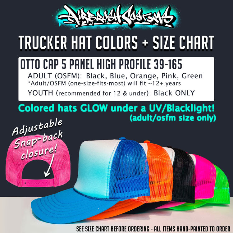 trucker hat colors and size chart