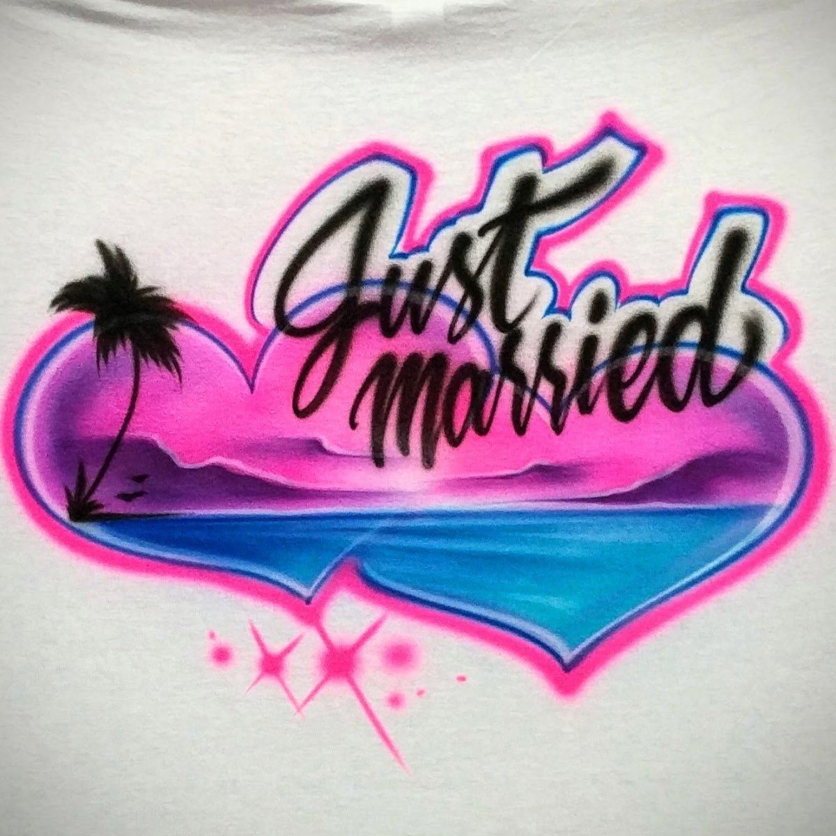 Beach Hearts Couples / BFF Customizable Airbrush T shirt Design from Airbrush Customs x Dale The Airbrush Guy