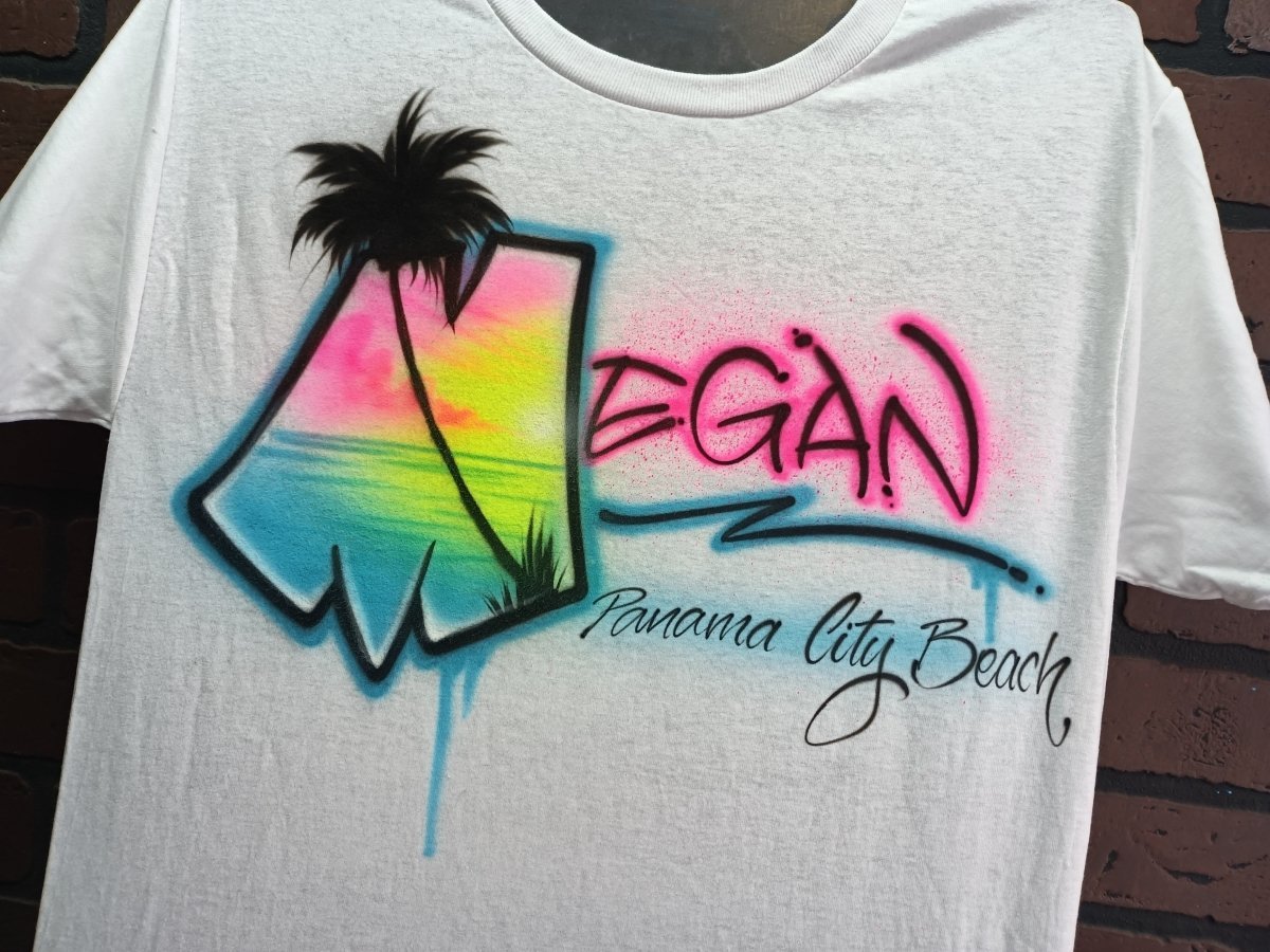 Beach Sunset Name Customizable Airbrush T shirt Design from Airbrush Customs x Dale The Airbrush Guy