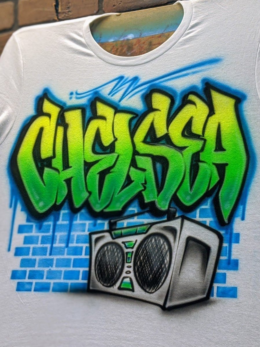 Boom Box Graffiti Customizable Airbrush T shirt Design from Airbrush Customs x Dale The Airbrush Guy
