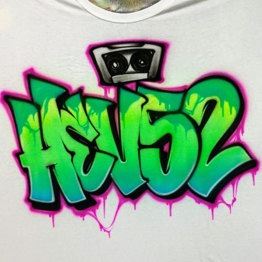 front view of a custom Ggaffiti shirt featuring a cassette tape and wildstyle street art lettering