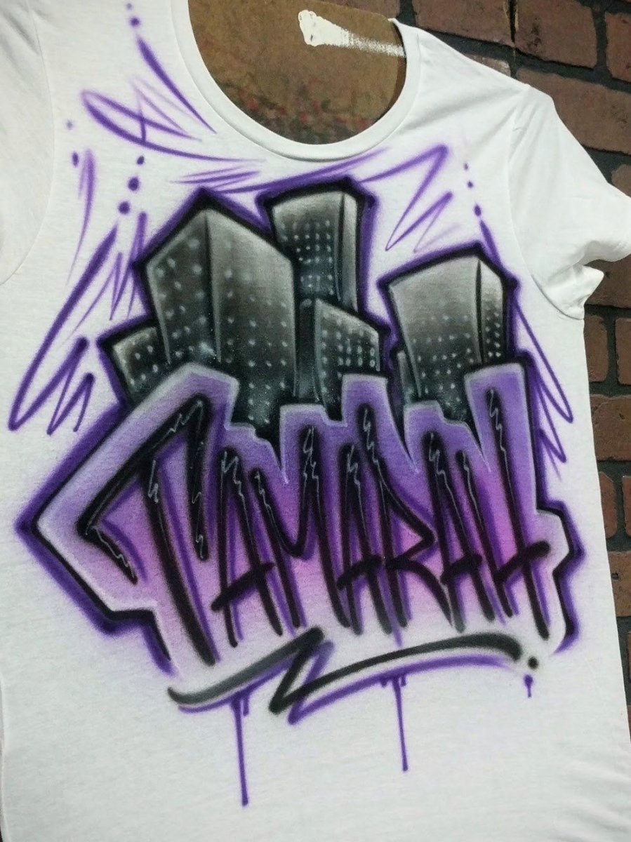 city skyline graffiti custom personalized airbrush apparel design