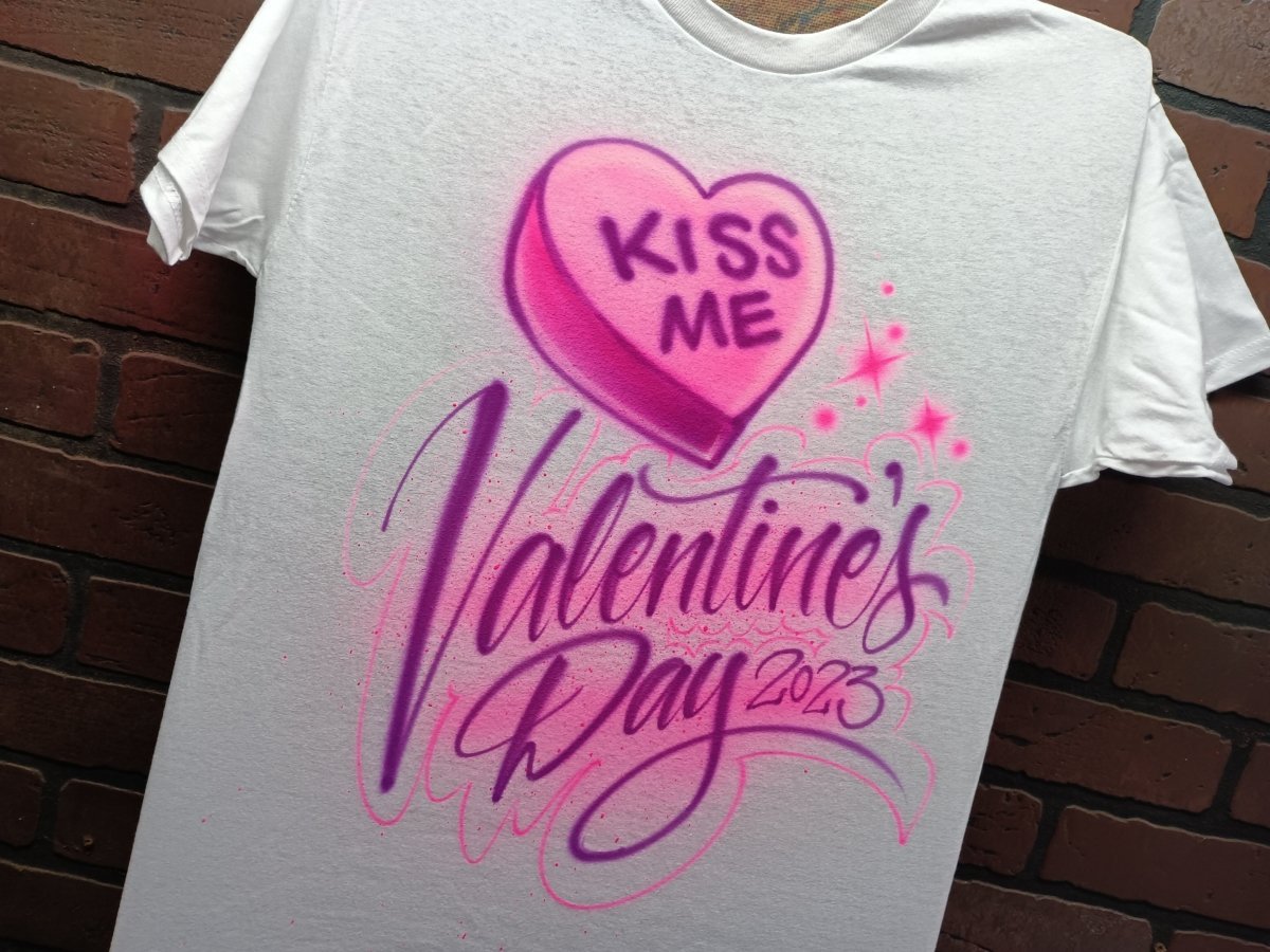 kiss me valentine custom personalized airbrush apparel design
