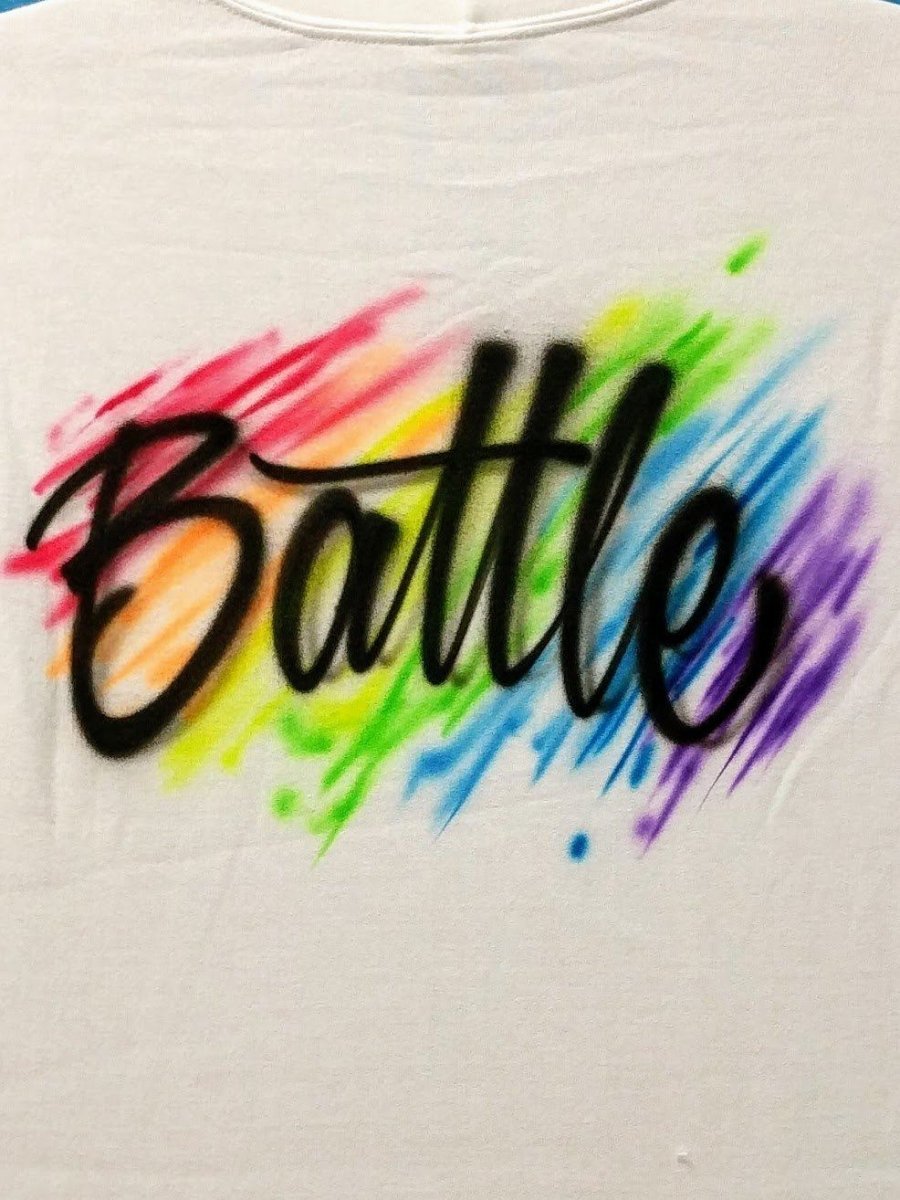 Rainbow Script Name Customizable Airbrush T shirt Design from Airbrush Customs x Dale The Airbrush Guy