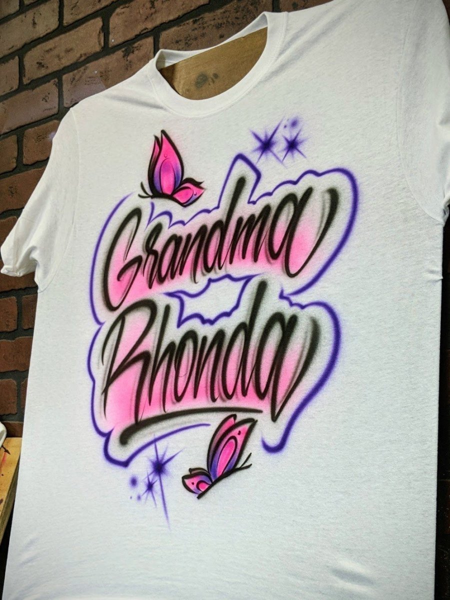 Script Butterfly Design Customizable Airbrush T shirt Design from Airbrush Customs x Dale The Airbrush Guy