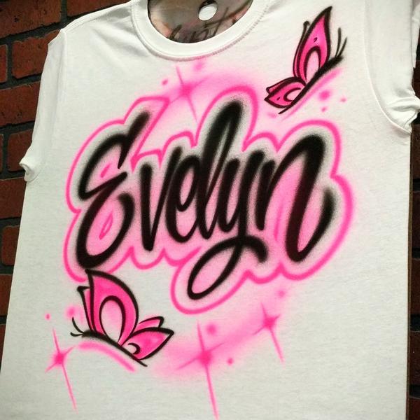 Script Butterfly Design Customizable Airbrush T shirt Design from Airbrush Customs x Dale The Airbrush Guy