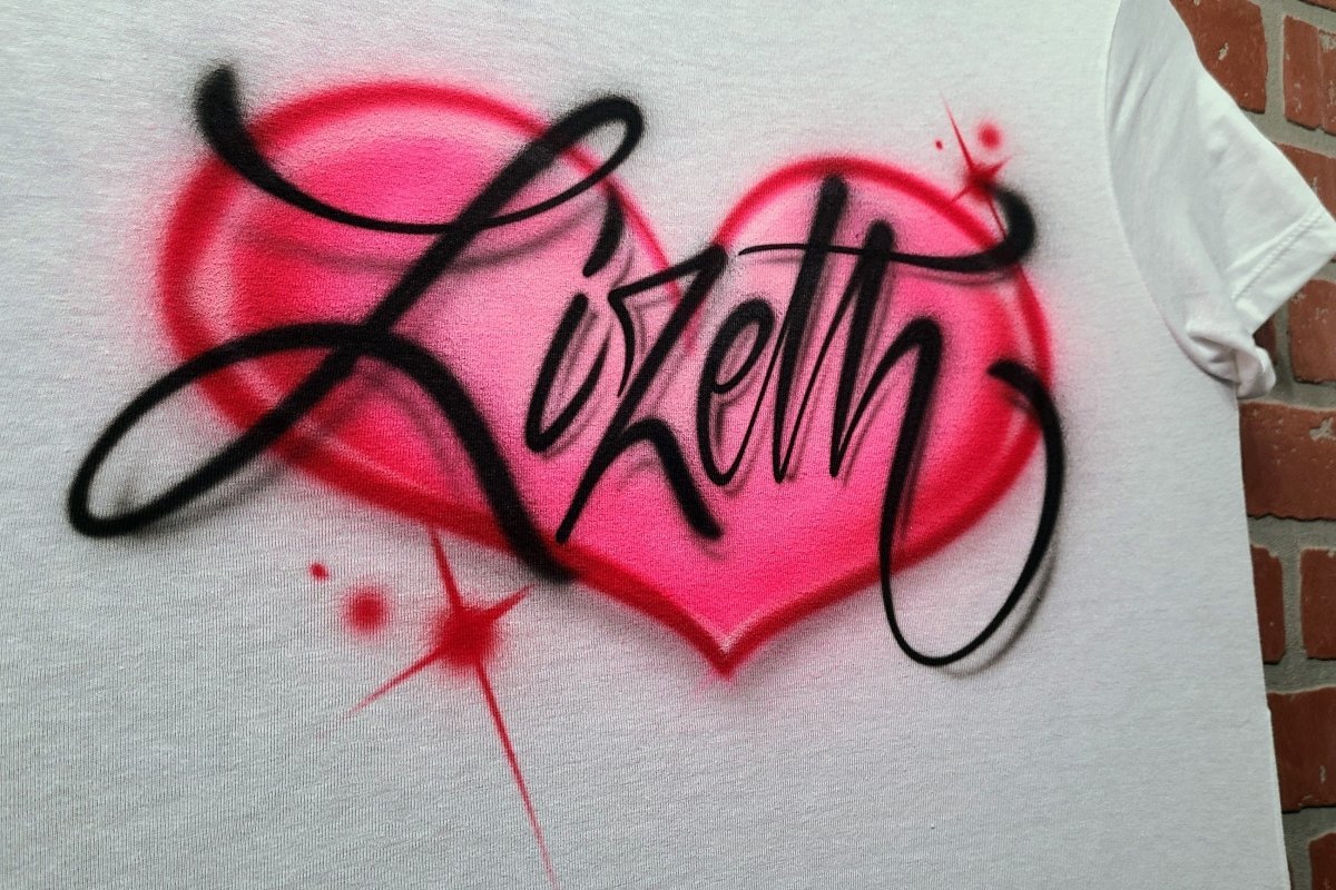 Script Heart Design Customizable Airbrush T shirt Design from Airbrush Customs x Dale The Airbrush Guy