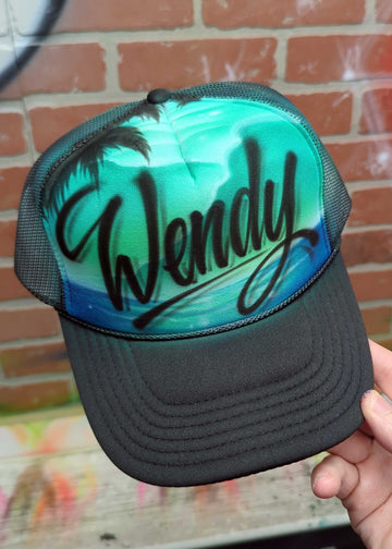 custom beach sunset airbrush hat