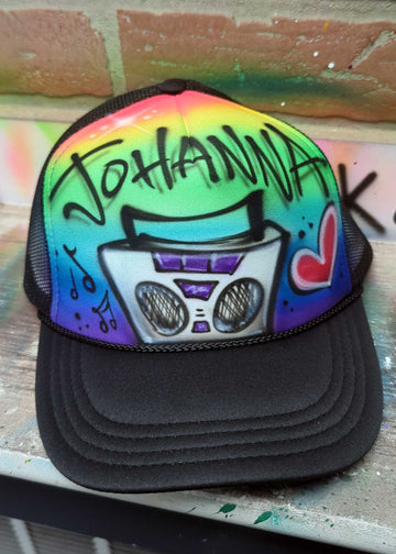 boombox hat design custom personalized airbrush apparel design