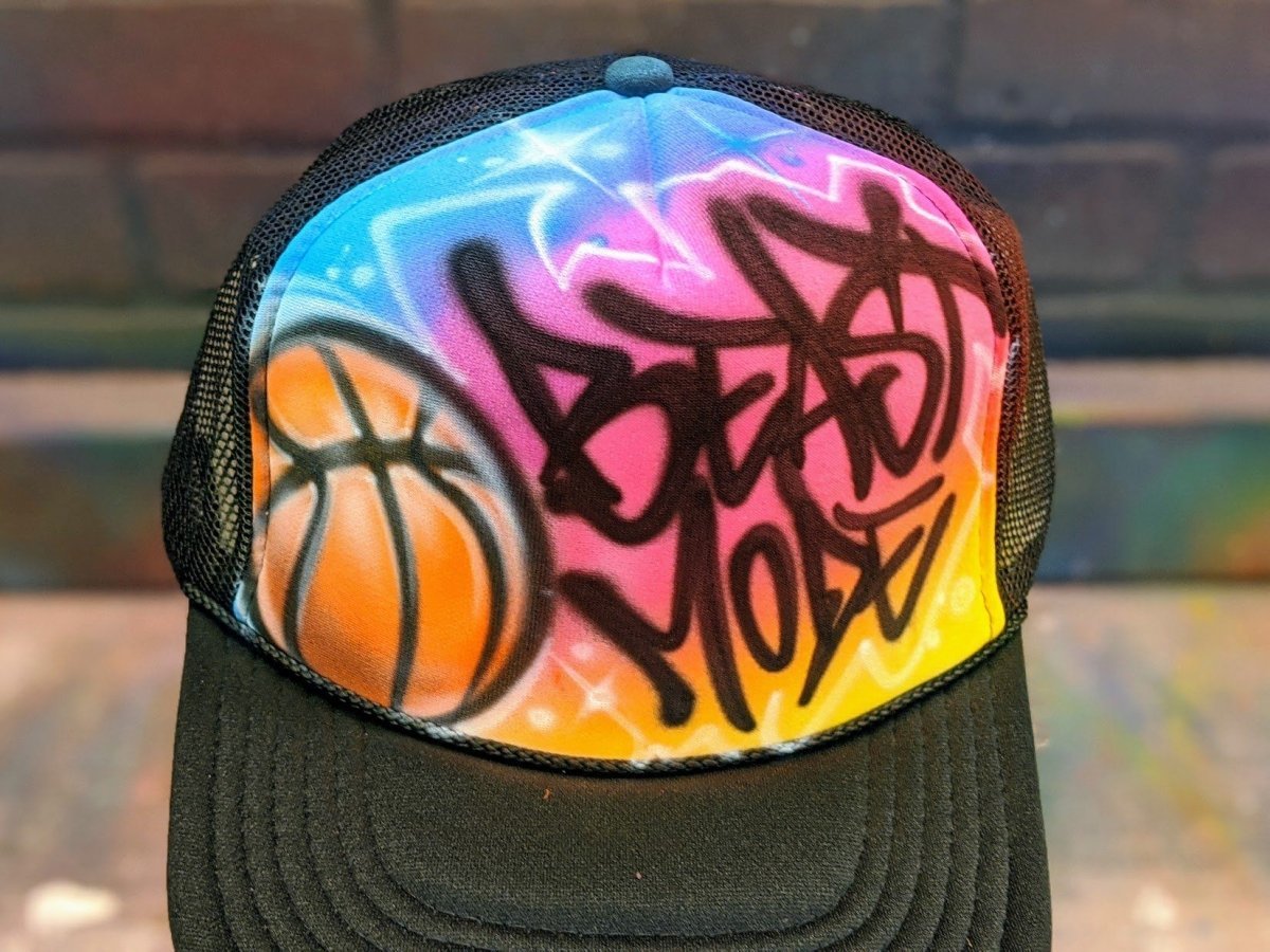 Airbrushed Detroit Skyline Snapback Hat Hand Painted airbrush Orange high quality and Blue