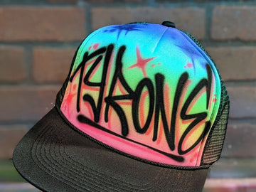 rainbow script hat personalized custom airbrush apparel design