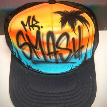 beach sunset custom airbrush hat