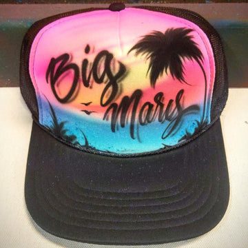 beach sunset personalized airbrush hat design