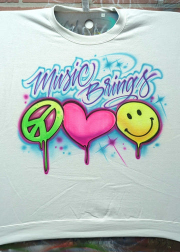 music peace love happiness personalized custom airbrush apparel design