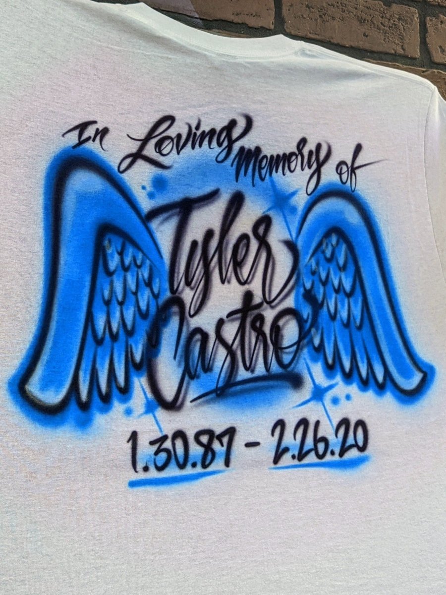 Angel Wings Memorial Customizable Airbrush T shirt Design from Airbrush Customs x Dale The Airbrush Guy