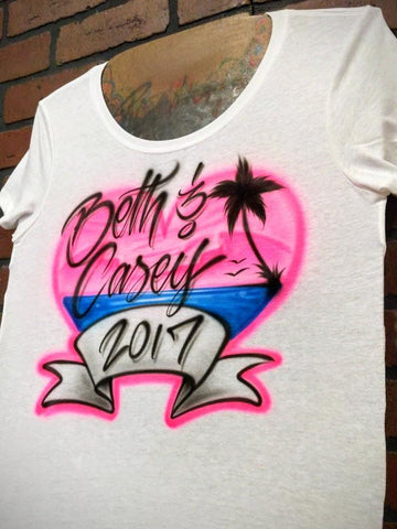 Beach Sunset Heart Customizable Airbrush T shirt Design from Airbrush Customs x Dale The Airbrush Guy