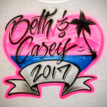 Beach Sunset Heart Customizable Airbrush T shirt Design from Airbrush Customs x Dale The Airbrush Guy