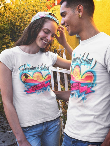 Beach Sunset Hearts Customizable Airbrush T shirt Design from Airbrush Customs x Dale The Airbrush Guy