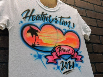 Beach Sunset Hearts Customizable Airbrush T shirt Design from Airbrush Customs x Dale The Airbrush Guy