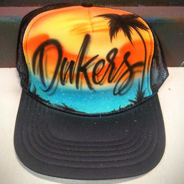 Custom Trucker | Beach Sunset Design Customizable Airbrush T shirt Design from Airbrush Customs x Dale The Airbrush Guy