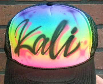 Custom Trucker | Rainbow Script Design Customizable Airbrush T shirt Design from Airbrush Customs x Dale The Airbrush Guy