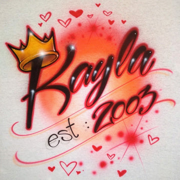 Script Crown + Tiny Hearts Customizable Airbrush T shirt Design from Airbrush Customs x Dale The Airbrush Guy