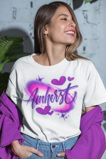 script + hearts personalized custom airbrush apparel design