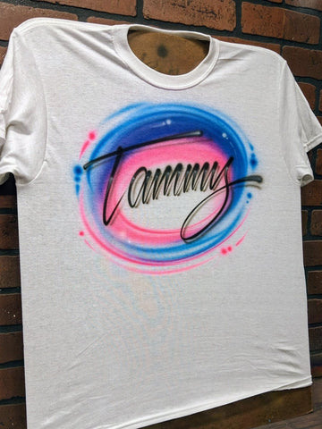 Script Swirl Name Customizable Airbrush T shirt Design from Airbrush Customs x Dale The Airbrush Guy