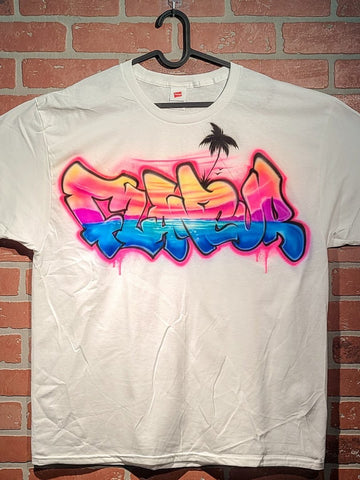 Sunset Graffiti Customizable Airbrush T shirt Design from Airbrush Customs x Dale The Airbrush Guy