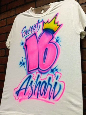 sweet 16 crown personalized custom airbrush apparel design