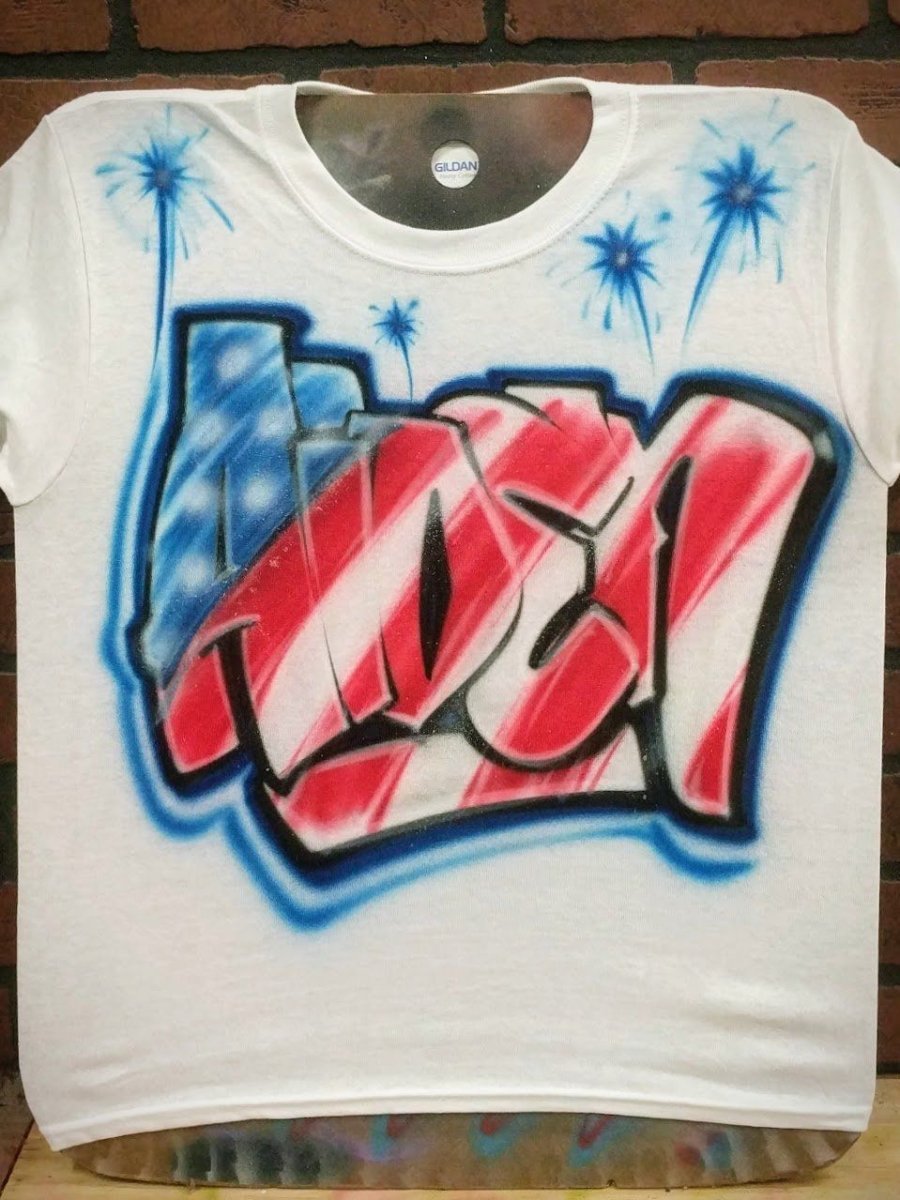 USA Graffiti Name Customizable Airbrush T shirt Design from Airbrush Customs x Dale The Airbrush Guy